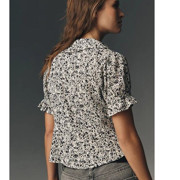 Pilcro Anthropologie Keira Floral Peter Pan Collar Blouse Top M Cottagecore - Picture 2 of 9